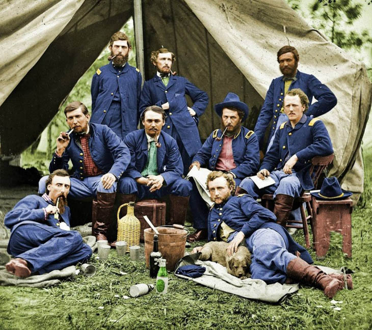 George Armstrong Custer and some of his fellow soldiers, during the American Civil War.